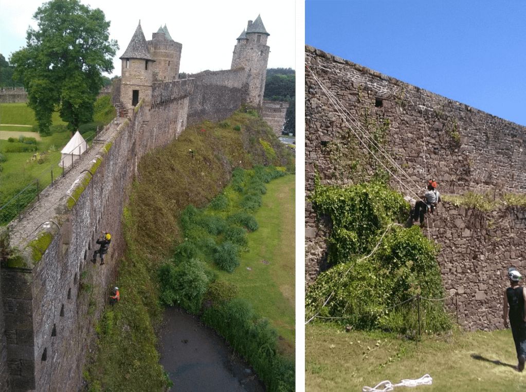 Rennes, Nettoyage des remparts du château de Fougères, Fougères - cordistes.png